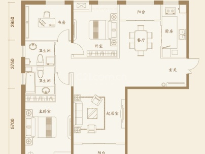 紫云阁 3室 2厅 138.51平米