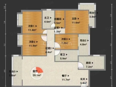 金钟新悦城 4室 2厅 122.61平米