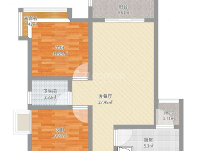 珠江愉景新城 2室 1厅 54平米