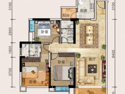 珠江和院 3室 2厅 117平米