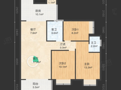 公园一号 3室 2厅 110平米