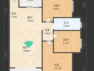 创发城 3室 2厅 102平米