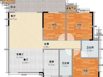 恒大绿洲 3室 2厅 112.33平米