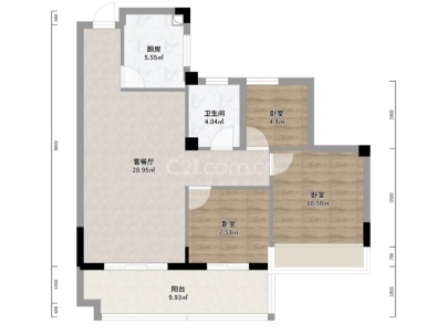 恒大绿洲 3室 2厅 107.3平米