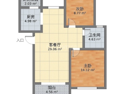 银泰花苑  2室 2厅 89.06平米