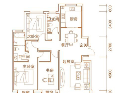 红湘花园 3室 2厅 128平米