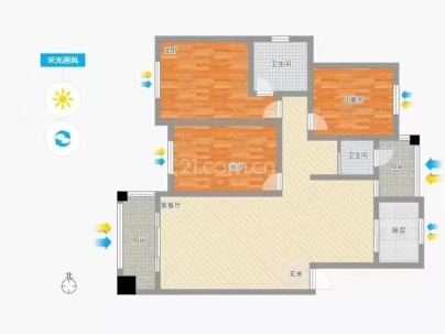 阳光美城 3室 2厅 91平米