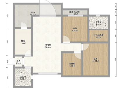 恒大绿洲 3室 2厅 127.15平米