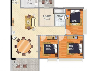 城市新闻地（洋洲丽园） 3室 2厅 126.29平米