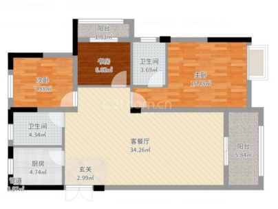 华侨城原岸 3室 2厅 123.64平米