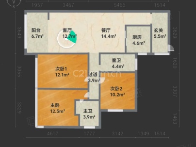 金钟时代城 3室 2厅 121.94平米