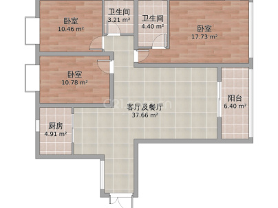 愉景南苑 3室 2厅 128.84平米