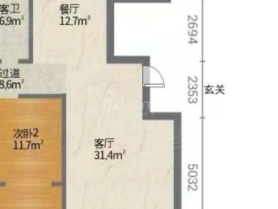 银泰红城 2室 2厅 61平米