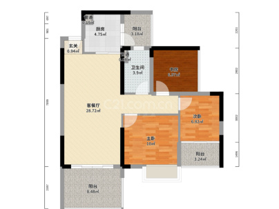 珠江愉景湾 3室 2厅 92.72平米