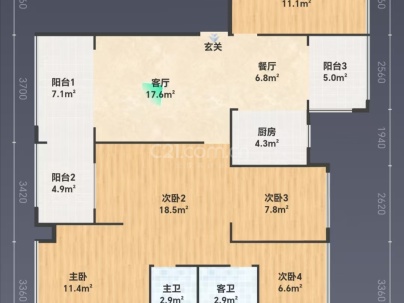 承龙大名城 4室 2厅 124.68平米