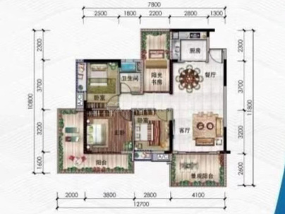 珠江棕榈园 3室 2厅 110平米