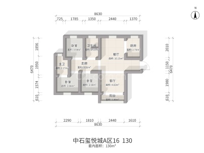 中石玺悦城A区 3室 2厅 129.9平米