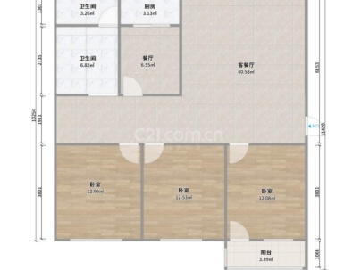 鲁东小区 3室 1厅 98平米