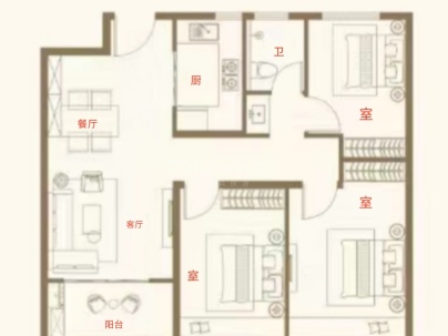 鸿鑫聚景（南区） 3室 2厅 129平米
