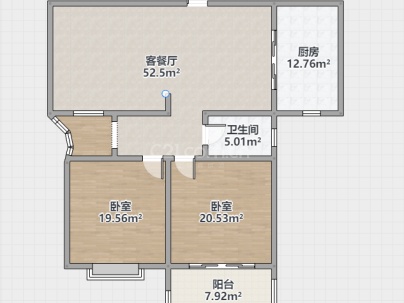 中央城A区 2室 1厅 98.51平米