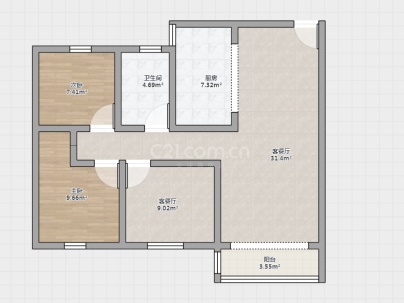 上善家园 3室 2厅 100平米