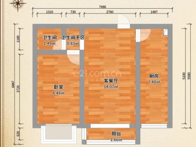 五美佳墅 1室 1厅 69.62平米