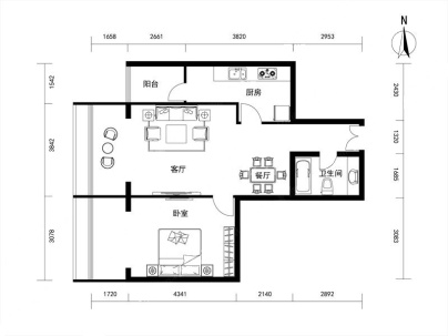 龙阁公寓 1室 1厅 88.58平米