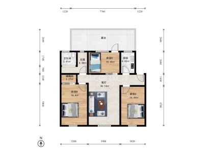 王府温馨公寓 3室 1厅 83.44平米