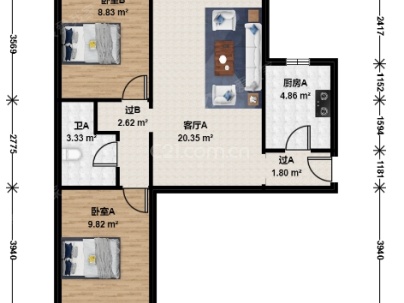 京贸国际城东区(京贸家园) 2室 1厅 74.43平米