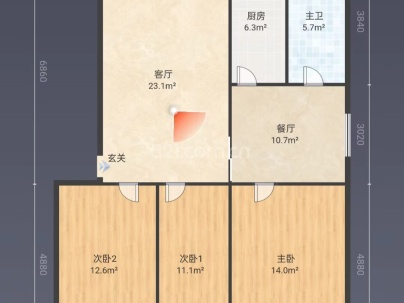 沁园小区 3室 2厅 128平米