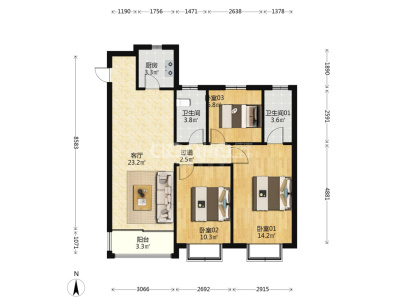 平顶山碧桂园 3室 2厅 120平米