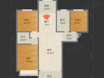 九龙广场 3室 2厅 122平米