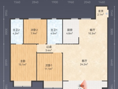 常绿北宸上苑 3室 2厅 123.8平米