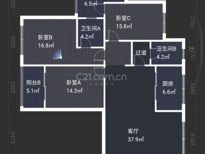 华硕天韵 3室 2厅 146.7平米