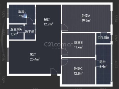 济宁市电业局宿舍 3室 2厅 134.74平米