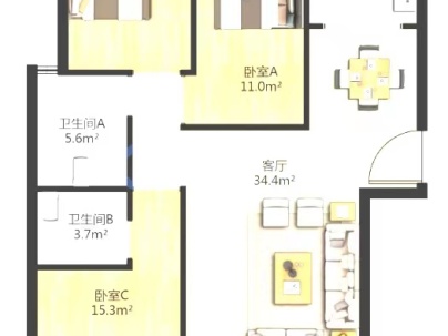 翰林学府 3室 2厅 129.83平米