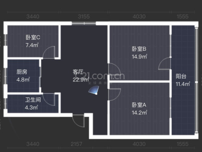 济宁市检察院宿舍 3室 1厅 101.7平米