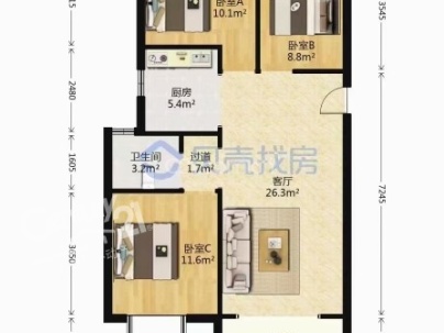 杨柳国际新城k区 2室 2厅 122平米