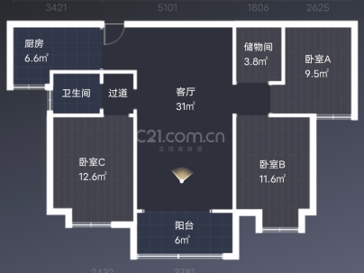 中垠悦城三期 3室 2厅 110平米