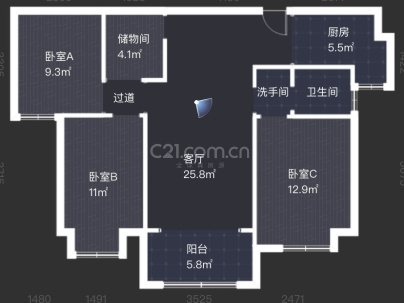 中垠悦城三期 3室 2厅 116平米