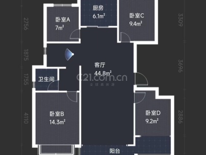 绿地国际城三期 4室 2厅 128.84平米