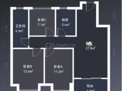 皖新文化广场翡翠庄园 3室 2厅 98平米